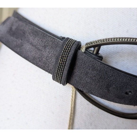 Brunello Cucinelli Navy Blue Monili Bead Embellished Suede Loop Belt New Size XS main image 4